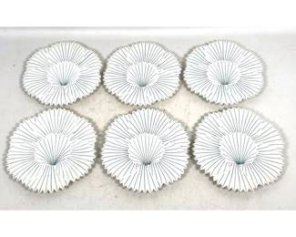 Lot 1191 Set of 6 Italian Glazed Earthenware Plates. Scalloped Rims. Hand Painted Teal Floral Decoration. for