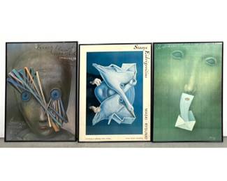 Lot 961 3pcs Framed Vintage Posters by LithuanianPolish Surrealist Artist Stasys Eidrigevicius. Poster Scho