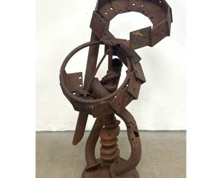 Lot 1229 Large Brutalist Abstract Found Object Scrap Metal Sculpture with Crankshaft and Piston. Unsigned.
