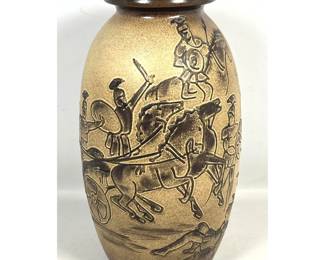 Lot 850 SCHEURICHKERAMIK West German Pottery Floor Vase Classical Battle Scene with horses and Chariots. So