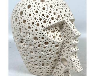 Lot 882 Alexander Ney Abstract TerraCotta Head Sculpture With Geometric Openwork Perforations. Signed.