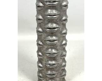 Lot 785 Lips Cylinder Vase. Silvered finish. Jonathan Adler style. Cylinder vase with overall raised lip des