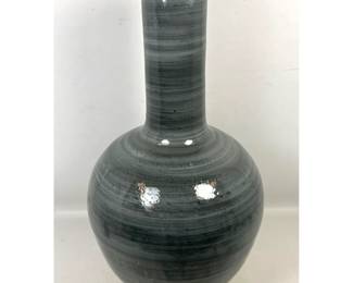 Lot 769 Large stoneware bottle vase with horizontal textured gray glaze and white impasto accents