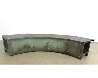 Lot 1231 Large Industrial Curved Steel Assembly Bench with Diamond Plate Top. Bolted Construction.