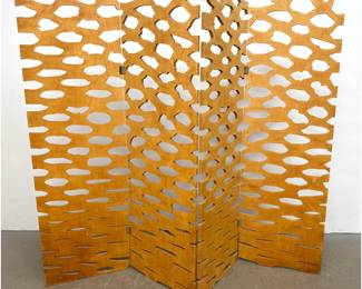 Lot 918 4Panel Folding Plywood Room Divider Screen with Organic Openwork Design.