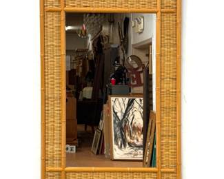 Lot 910 Golden Door Trading Co. Inc. Faux Bamboo and Woven Rattan Wall Mirror