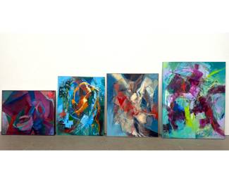 Lot 927 4pcs Gerda Roze Abstract Paintings on Canvas and Board. Signed.