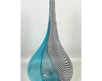 Lot 751 16 Tall PETER GREENWOOD Hand Blown Art Glass Vase Signed and Dated 2000. Thin Necked Teardrop Form
