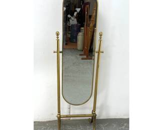 Lot 905 Brass Racetrack Frame Cheval Mirror. Fancy Leg Base. Hollywood Regency
