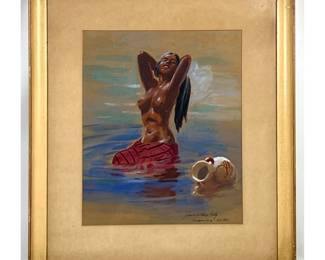 Lot 873 JAMES ANTHONY KELLY Gouache on Paper. Semi Nude Young Female in Lake. Titled Guatemalteca Lake Atit