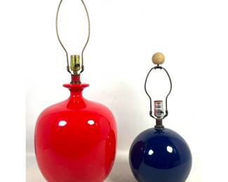 Lot 742 2Pc Vintage Mid Century Glazed Ceramic Lamps, Bostlund Lotte Style