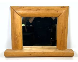 Lot 1060 Handcrafted Rustic Split Log Pine Wall Mirror With Integral Shelf
