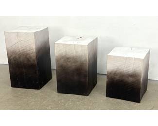 Lot 773 Graduated Set of 3 Drift Tree Trunk Side Table Pedestals in Monochrome Ombre Finish