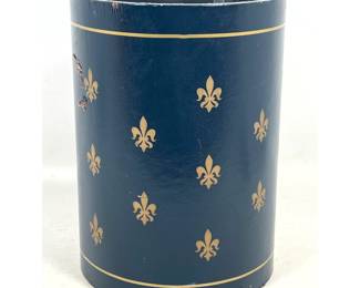 Lot 727 Small Navy Blue Faux Leather Fleur De Lis Motif Wastepaper Basket French Regency Style.