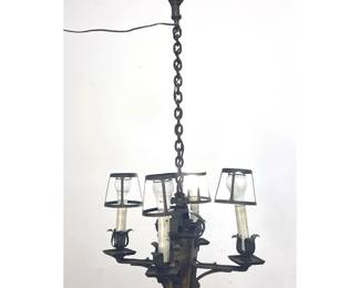Lot 920 Gothic Arts and Crafts Wrought Iron Brutalist Chandelier. Think Game of Thrones.