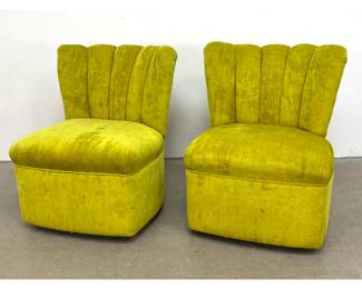 Lot 1138 Pair Art Deco Style Swivel Slipper Chairs. Channel Backs.