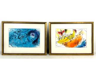 Lot 719 2pcs Marc Chagall Color Lithographs L Accordeoniste and The Flute Player Framed Under Glass