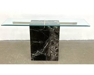 Lot 1161 Modernist Italian Marble Pedestal Console Table. Artedi. Beveled Glass Top on Veined Black Marble Co