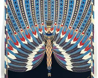 Lot 835 ERTE Silk Scarf. Stretched. Titled The Nile featuring Art Deco Egyptian Figure. Signed in Silk.