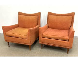 Lot 1208 Pair Paul McCobb Style Mid Century Modern Lounge Chairs with Flared Backrests and Tapered Wood Legs