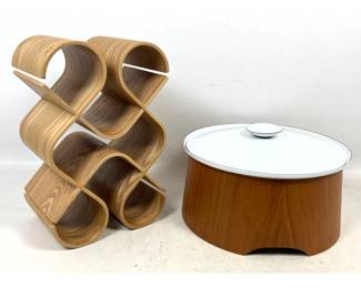 Lot 1173 2pc lot. Bentwood 10 Bottle wine Holder and Servex enameled wood ice bucket.