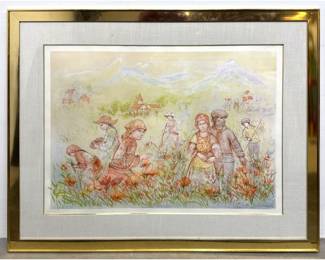 Lot 991 Large EDNA HIBEL Signed Limited Edition Lithograph, Fields Near Grenoble, Framed. Numbered.