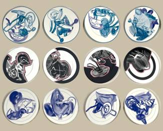 Lot 821 12pcs Frank Stella Vortex Engravings 12in Serving Plates. 1 thru 12 Produced by David Mirvish. Numb