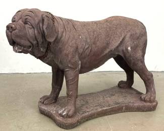 Lot 1221 Large Cement Standing Mastiff Dog Garden Statue. Detailed. Metal Chain Collar. Outdoor, Patio. Solid