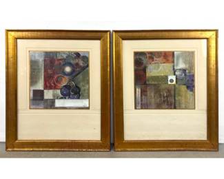 Lot 924 Pair of Wright Abstract Mixed Media Prints on Paper. Signed.