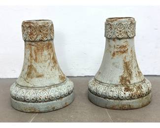 Lot 1237 Pair of Neoclassical Style Cast Iron Column Bases with Floral and Acanthus Relief Decoration