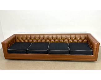 Lot 1206 Dunbar Tufted Leather Tuxedo Sofa with 4 Gray Wool Cushions