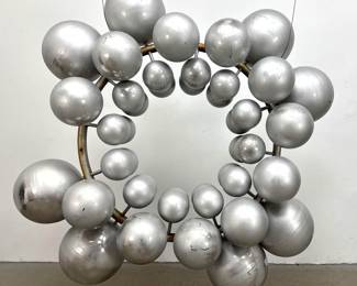 Lot 1250 Large Scale Contemporary Abstract Metal Sphere Sculpture with Rusted Industrial Pipe Ring