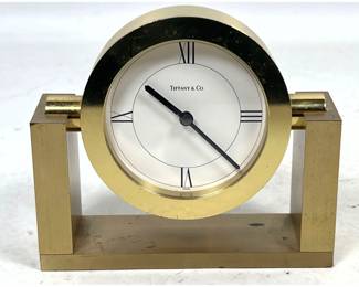 Lot 840 Tiffany and Co Swiss Made Brass Swing Desk Clock with Quartz Movement
