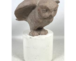 Lot 898 Austin Productions 1975 Plaster Owl Sculpture by Klara Sever on White Pedestal