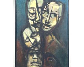 Lot 857 Reuben L. Smith Oil Painting on Canvas titled MAN. MidCentury Modernist Multiple Overlapping Abstra
