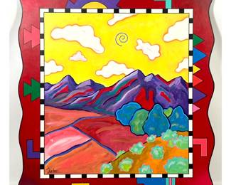 Lot 973 TAVLOS Contemporary Southwestern painting is titled Souvenir Magic 19 from the Land of Enchantment
