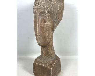 Lot 849 Plaster. Austin Productions Tete de Femme composition bust in the manner of Amedeo Modigliani.