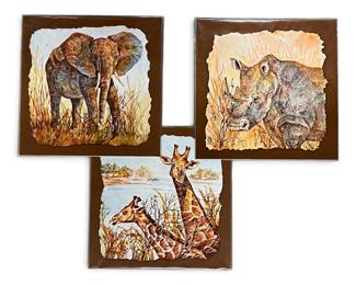 Safari lot of 3 Big Game watercolor prints