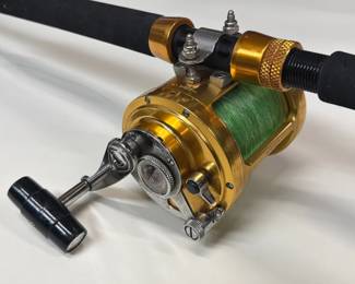 Custom heavy-duty offshore trolling rod with Penn International II 50TW reel