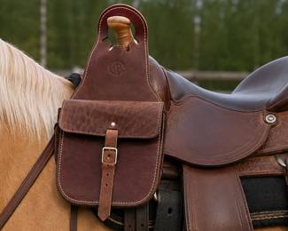 Western leather horn saddle bag