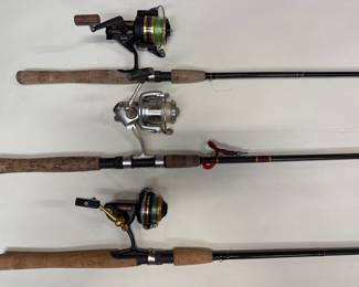Trio of spinning rod and reel combos by Guide Series, St. Croix, and Daiwa