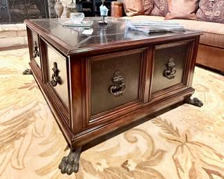 THEODORE ALEXANDER ETCHED BRASS COCKTAIL TABLE 