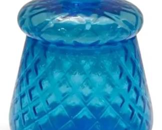 Blue Glass Quilted Diamond Pattern Lidded Jar