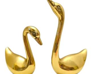 Pair of Brass Swan Figurines