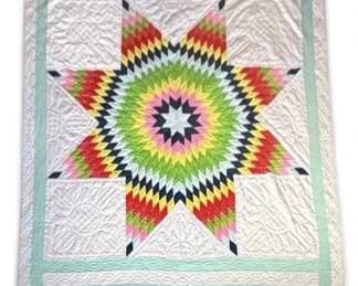 Vibrant HandSewn Lone Star Patchwork Quilt 96 x 96 