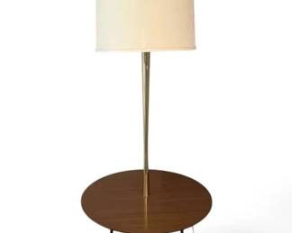 MCM Brass Floor Lamp w Round Side Table