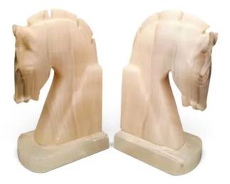 Pair Of Carved Onyx Horsehead Bookends