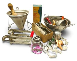 Vintage Kitchen  Food Mill, Colanders, Cookie Cutters  More