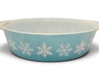Vintage Pyrex Snowflake Turquoise 2.5 Qt 045 Oval Casserole Dish
