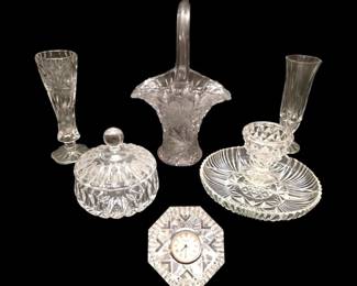 Waterford Crystal Lismore Diamond Clock With Other Glass  Crystal Pieces